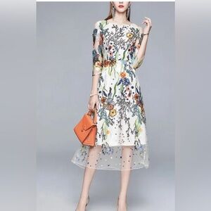 NEW Anthropologie Vicky and Lucas Dress Floral Fit and Flare Embroidered Large